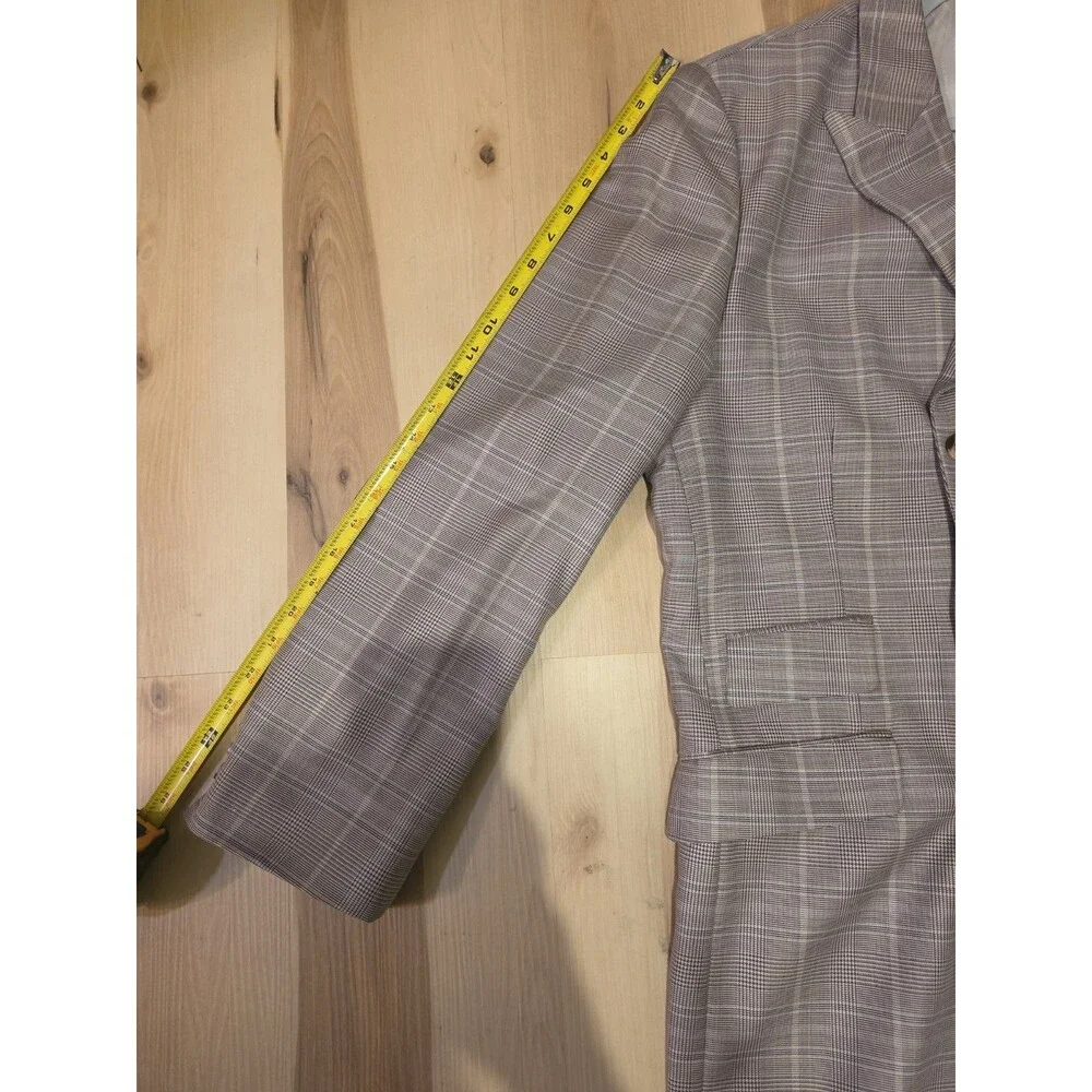 Stacy Adams Double Breasted Sport Coat Mens 44R Tan Plaid Peak Lapel Blazer